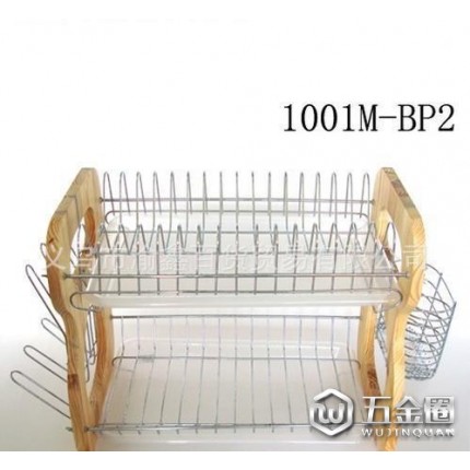 廚房用具精品貼皮板B字形雙層盤碗碟架(44CM配筷簍)